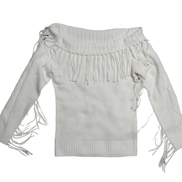Off the Shoulder Fringe Sweater Size 1 Plus Size NWOT - Picture 2 of 8
